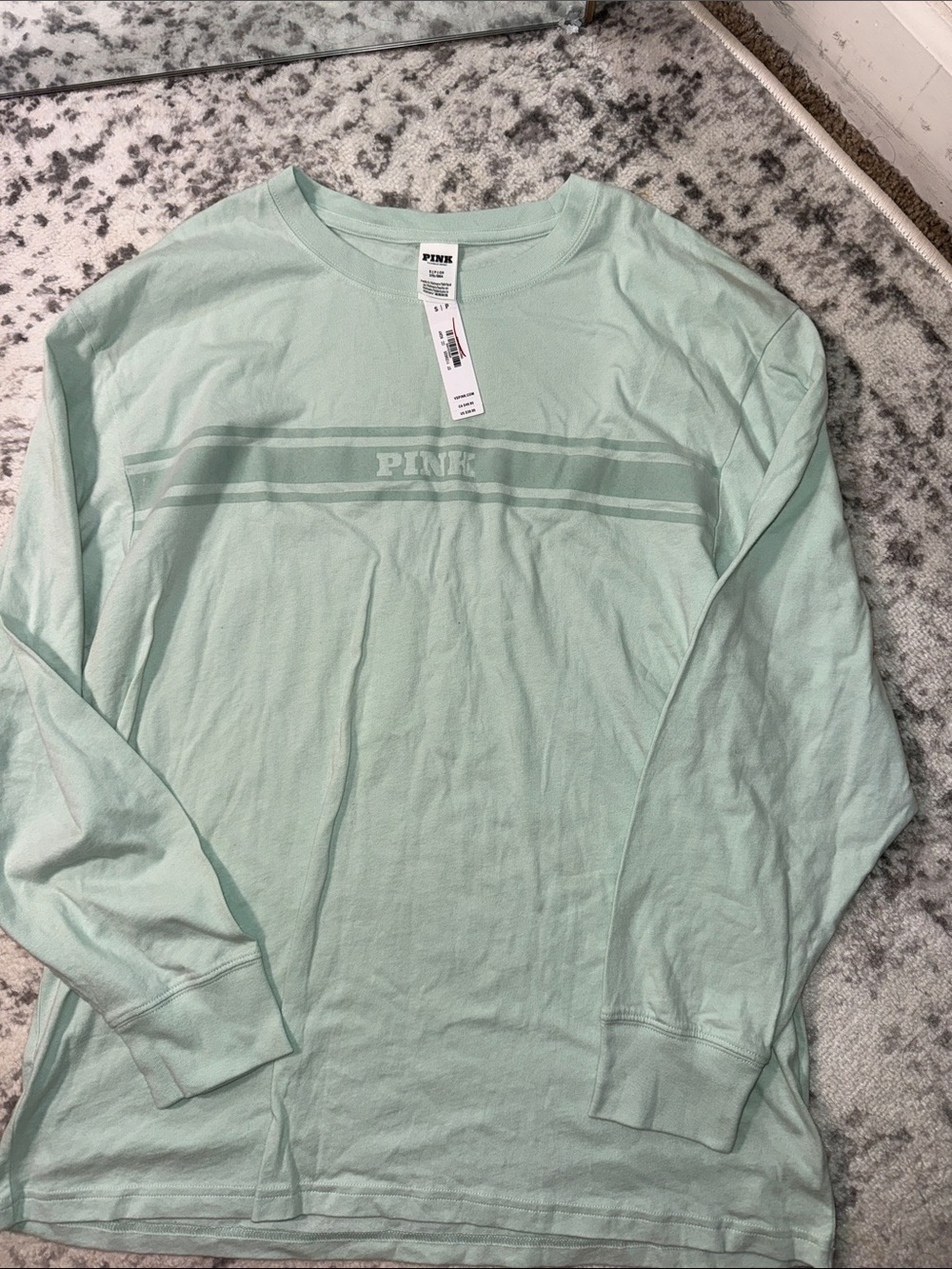 PINK Victoria's Secret Mint Long Sleeve Logo Tee